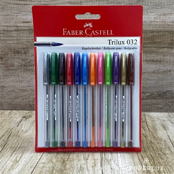 Blister de Bolígrafos Faber-Castell Trilux # 032 punta media 12 Colores Surtidos