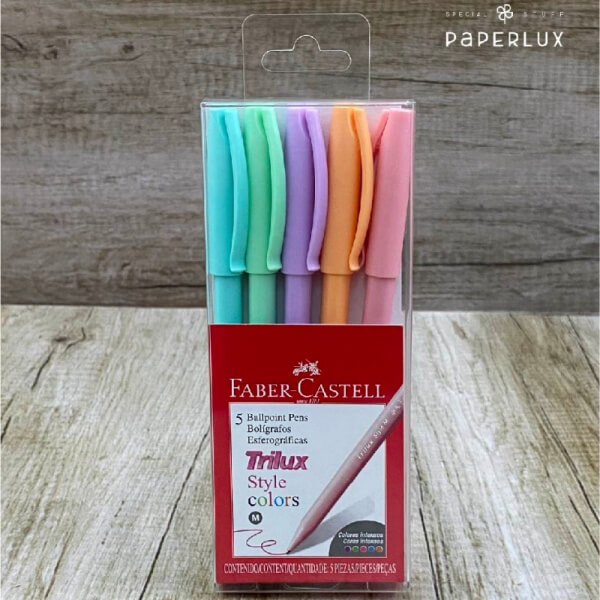 Bolígrafo Faber-Castell Trilux Style punta media Set x 5 Colores Pastel