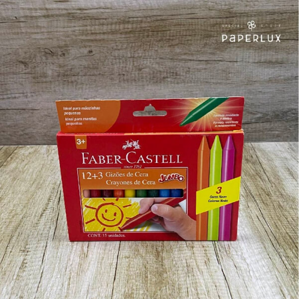 Crayones de Cera Faber-Castell Jumbo x 12 Colores + 3 Neon