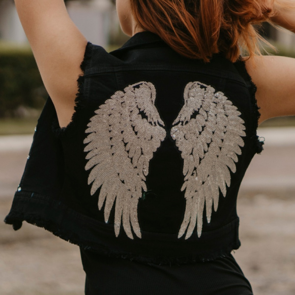 Silver Wings Black Demin Vest