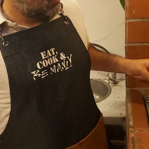 Mandil Jean con cuerina EAT COOK & BE MANLY