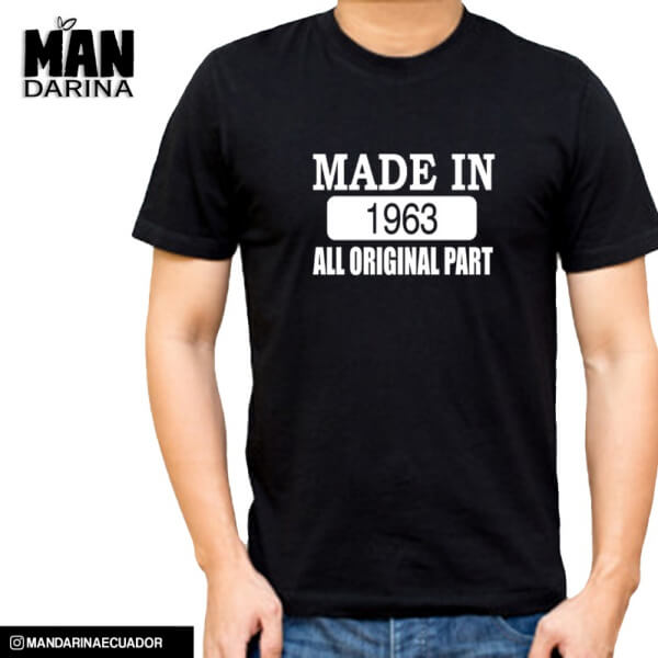 Camiseta para hombre negra temática de cumpleaños MADE IN