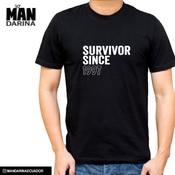 Camiseta negra para hombre temática de cumpleaños SURVIVOR SINCE