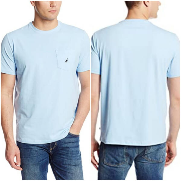 Camiseta manga corta con cuello y bolsillo, nautica original importada color celeste talla S