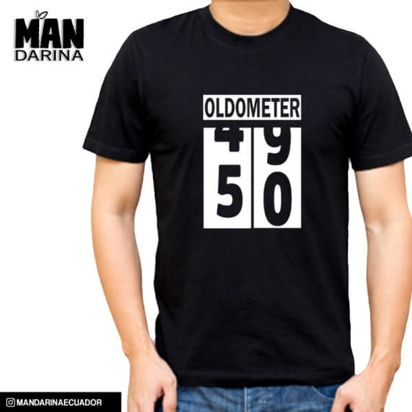 Camiseta para hombre negra temática de cumpleaños OLDOMETER