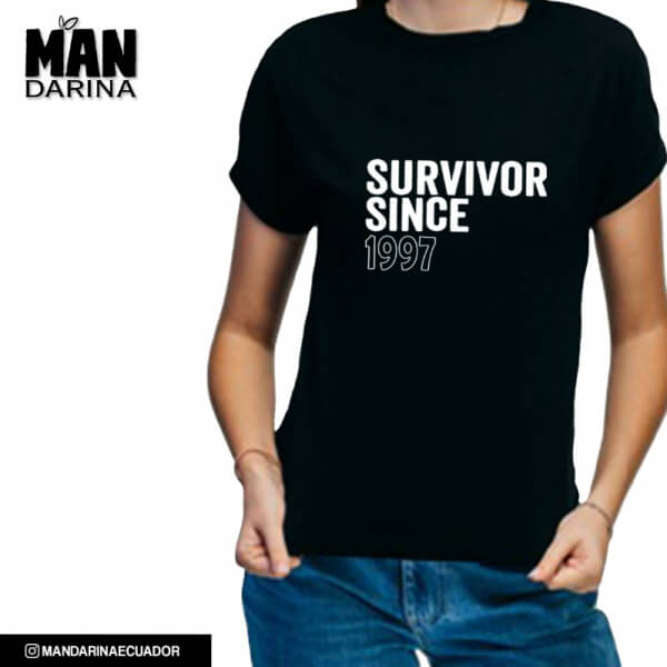 Camiseta negra para mujer temática de cumpleaños SURVIVOR SINCE