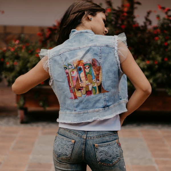 Guayasamín Inspired Hand Painted Demin Vest
