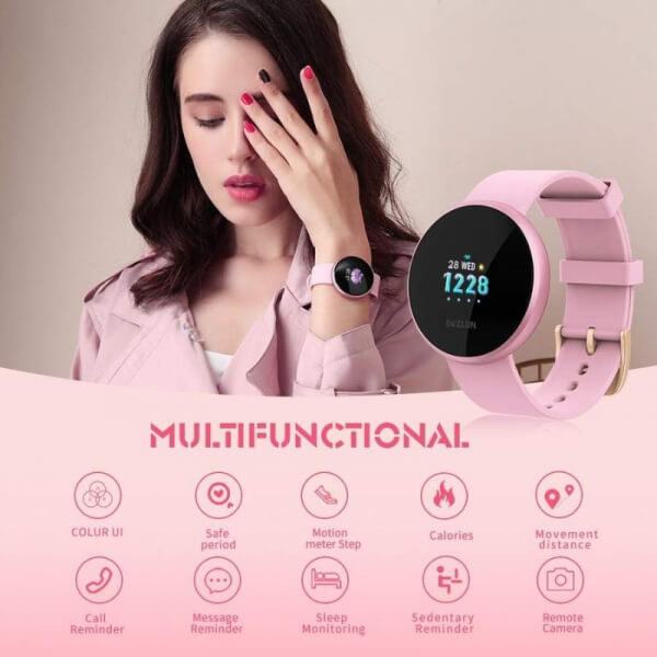 Reloj inteligente para mujer, monitor de ritmo cardíaco, pantalla a color, IP68 resistente al agua 