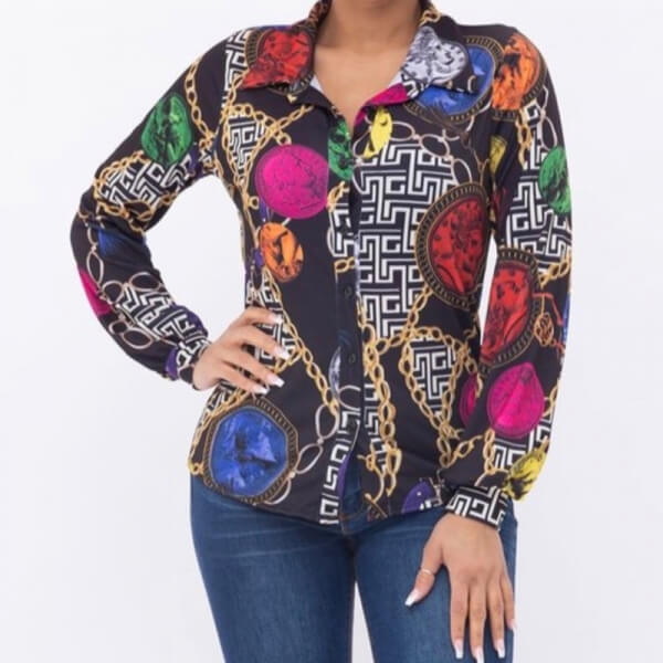CAMISA DE MANGA LARGA CON DETALLES DE MULTIPLES COLORES ELEGANTE