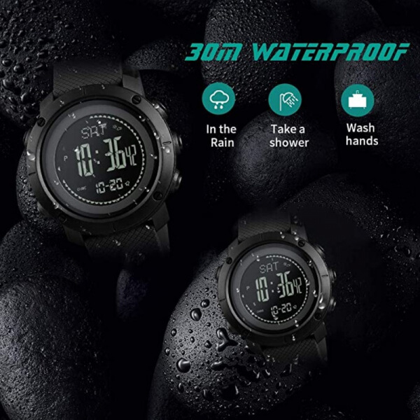 Reloj deportivo digital, brújula, podómetro, altímetro, presión barométrica, temperatura