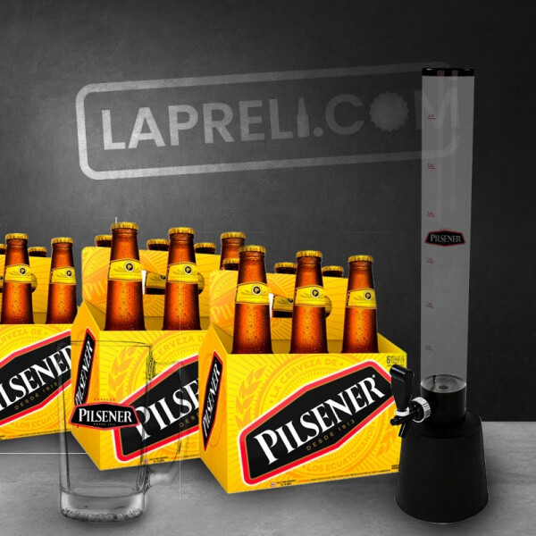 Combo La Preli BOX 5 - 3 Six pack Pilsener + 1 vaso cervecero + 1 Yarda Pilsener