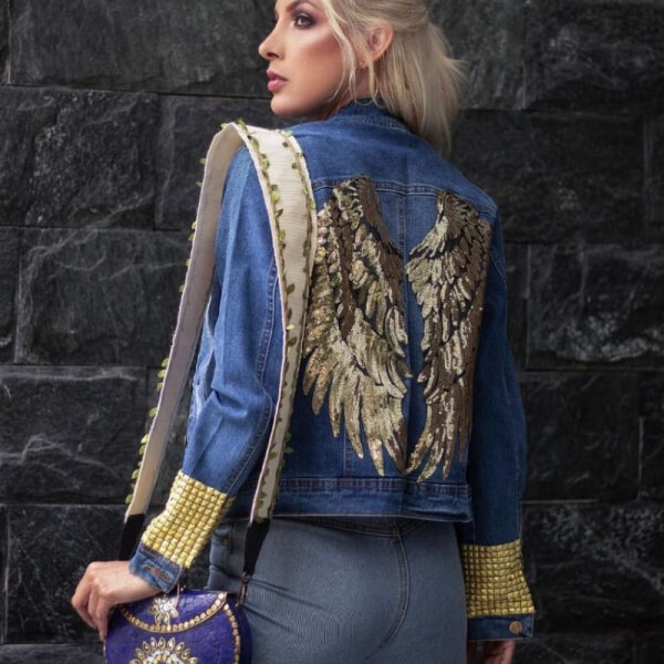 Gold wings with gold sleeves denim jacket