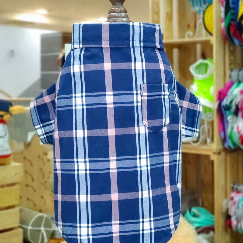 CAMISA PARA PERRITOS Y GATITOS CUADRICULADA AZUL CON ROSADO Y BLANCO XXXS - XXS