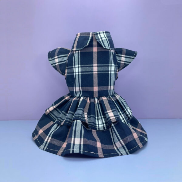 VESTIDO CUADRICULADO AZUL CON ROSADO Y BLANCO MANGAS KIMONO XXXS - XXS