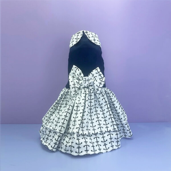 VESTIDO MARINERO AZUL CON BLANCO LAZO Y SOLAPA M - L