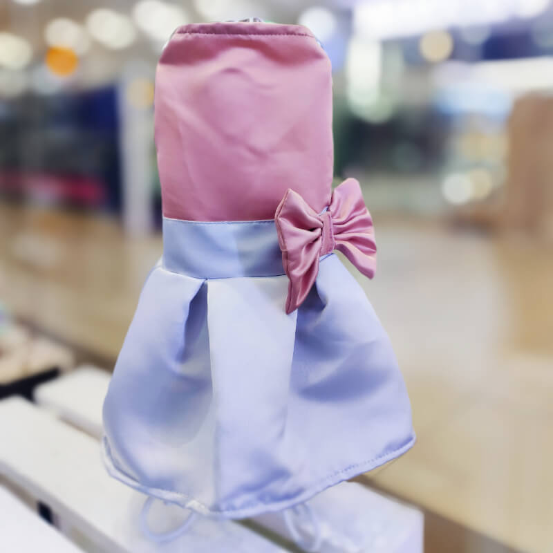 VESTIDO PODESUA CON FAJIN PLATEADO Y LAZO ROSE GOLD PARA PERRITAS Y GATITAS TALLAS XS - S