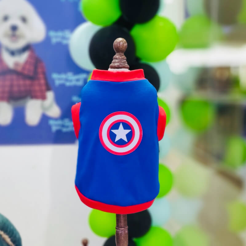 CAMISETA CAPITAN AMÉRICA PARA PERRITOS Y GATITOS TALLAS M - L