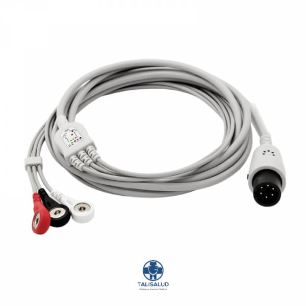 Cable ECG adulto 3 leads 6 pines tipo snap para monitor multiparámetros