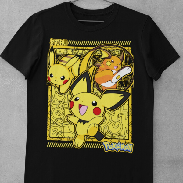 Camiseta de Algodón Pokemon - Pichu Evolución