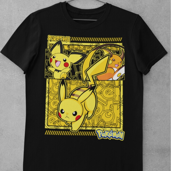 Camiseta de Algodón Pokemon - Pikachu Evolución
