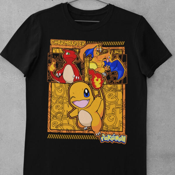 Camiseta de Algodón Pokemon - Charmander Evolución