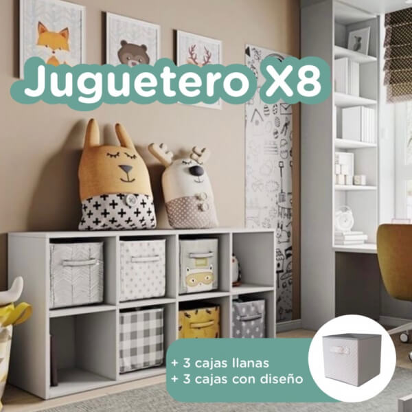 Juguetero X8 + 3 cajas con diseño + 3 cajas llanas