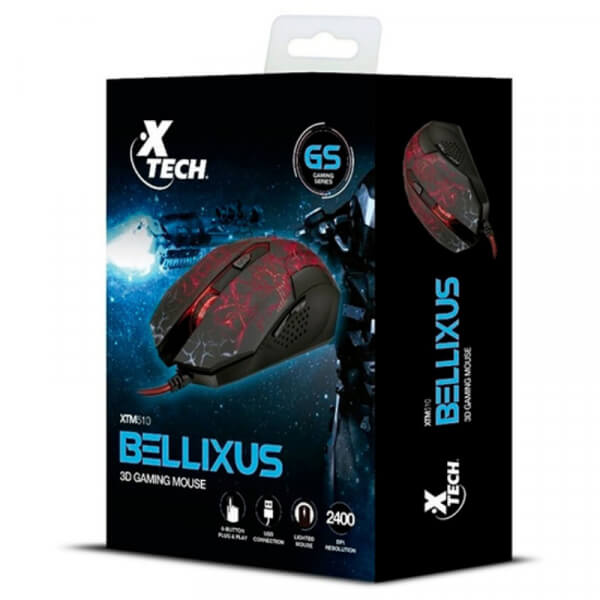 MOUSE XTM-510 USB - XTECH -BELLIXUS - GAMING- ADJUSTABLE RESOLUTION SETTINGS OF UP TO 2400DPI - 3-COLOR LED LIGHTS - CONVENIENT TANGLE-FREE CABLE
