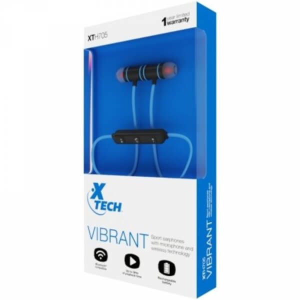 Xtech Vibrant - Auriculares internos con micro - en oreja - Bluetooth - inalámbrico - azul
