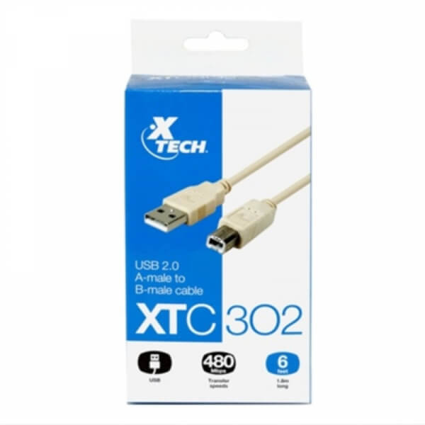 CABLE XTC 302 6FT USB 2.0 AMALE TO BMALE M OLDED Xtech