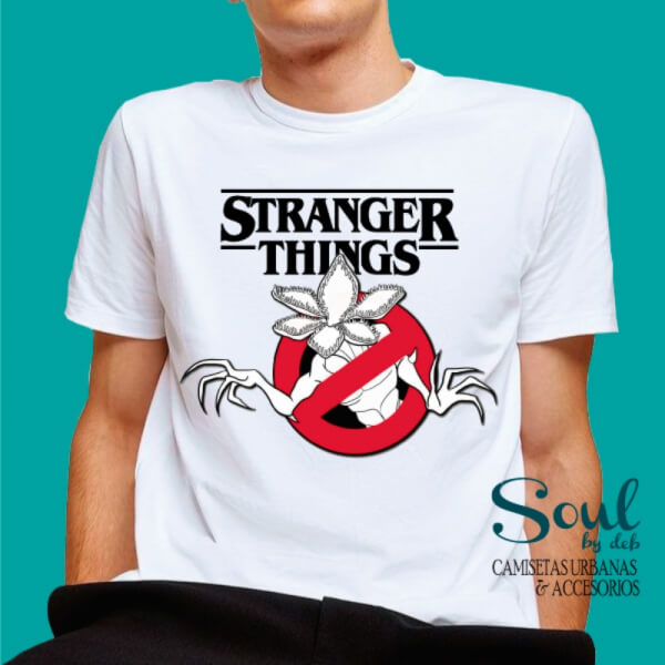 Camiseta Blanca Cuello redondo StrangerThings - Dermogorgon