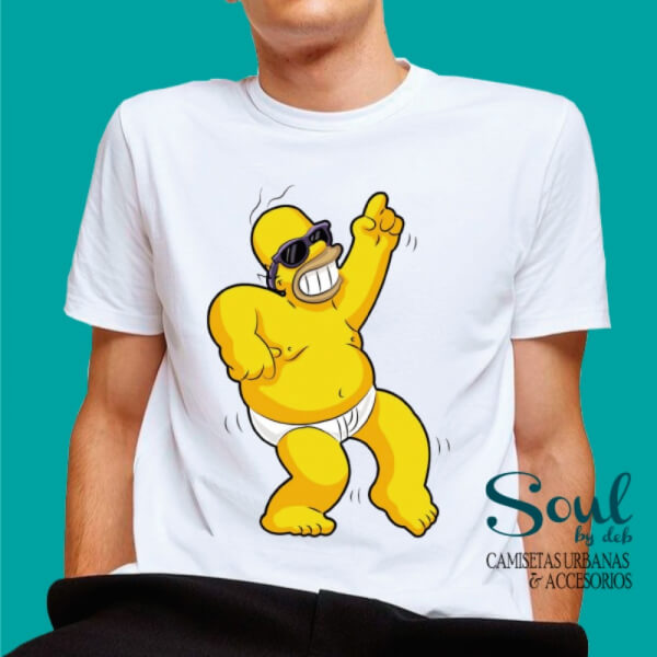 Camiseta Blanca Cuello redondo Homero Simpson - Dancing