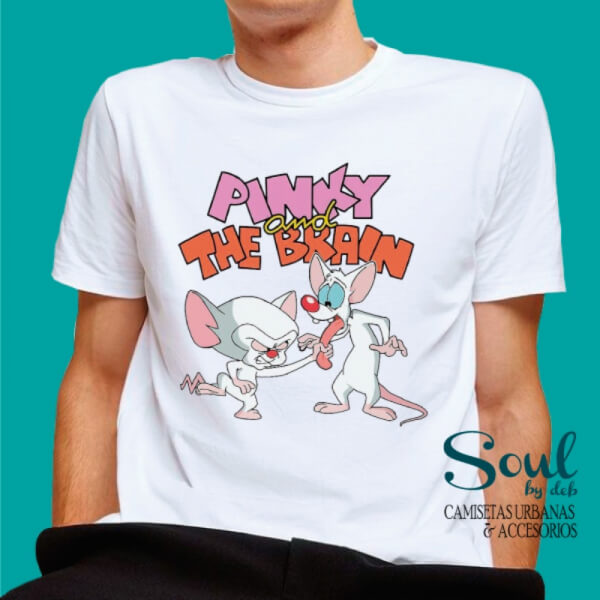 Camiseta Blanca Cuello Redondo Pinky y Cerebro
