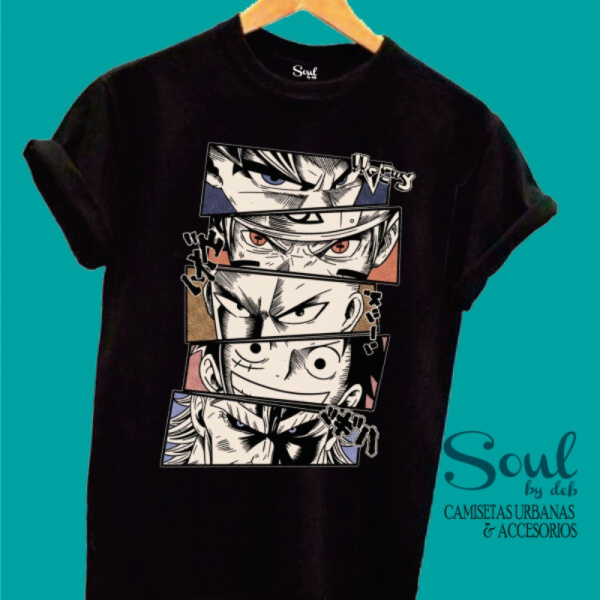 Camiseta negra o de Colores Anime One Piece, Dragon Ball, One Punch, Naruto