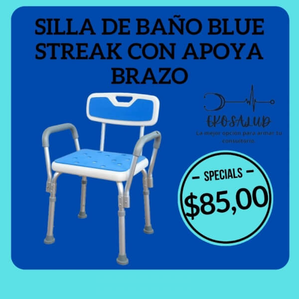 SILLA DE BAÑO BLUE STREAK CON APOYA BRAZO