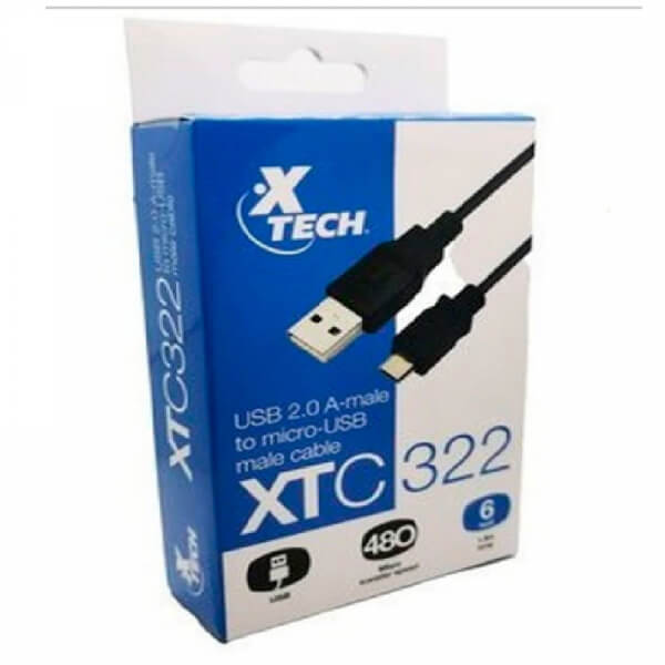 CABLE XTC322 USB 2.0 A MALE TO MICRO USB MALE CABLE 1.8 METROS XTECH