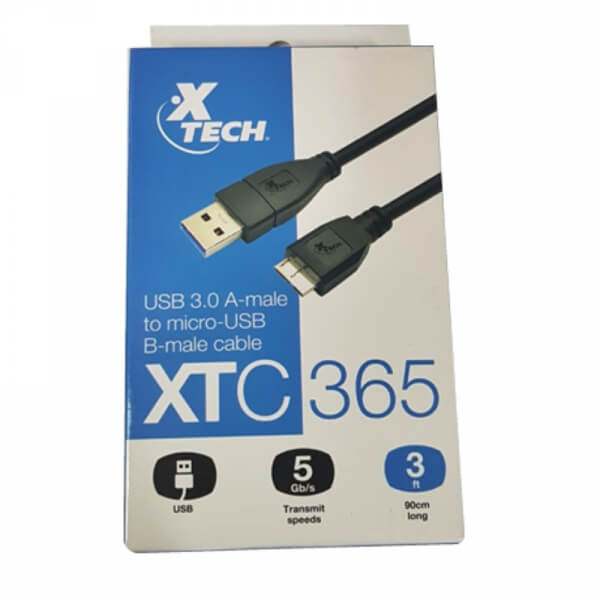 XTECH XTC365 USB3.0 A MALE TO MICRO USB MALE CABLE 0.90 METROS
