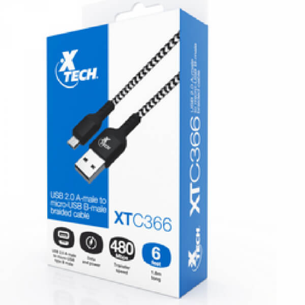 CABLE XTC366 XTECH USB 2.0 A MALE TO MICRO USB MALE CABLE 1.80 METROS