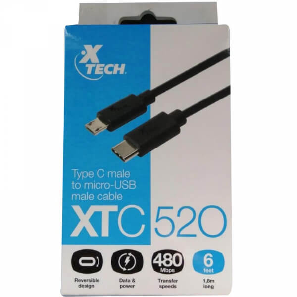 Xtech XTC-520 - Cable USB - USB-C (M) reversible a Micro-USB tipo B (M) 1,80M