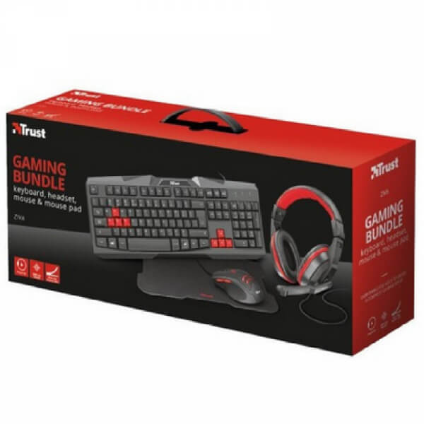 COMBO TRUST 22312 GAMING / ZIVA / 4 EN 1 / TECLADO / AURICULARES / MOUSE / PAD / PC, PS4, XBOX C6