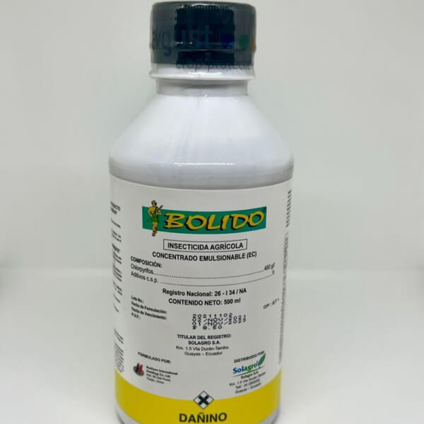 BOLIDO. insecticida, clorpirifos presnetacion 500CC