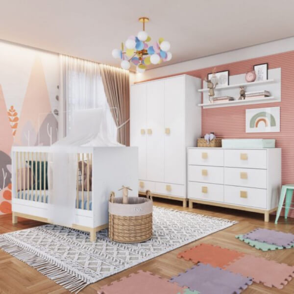 Conjunto habitación infantil Eleva (cuna + cómoda 6 + ropero + estante)