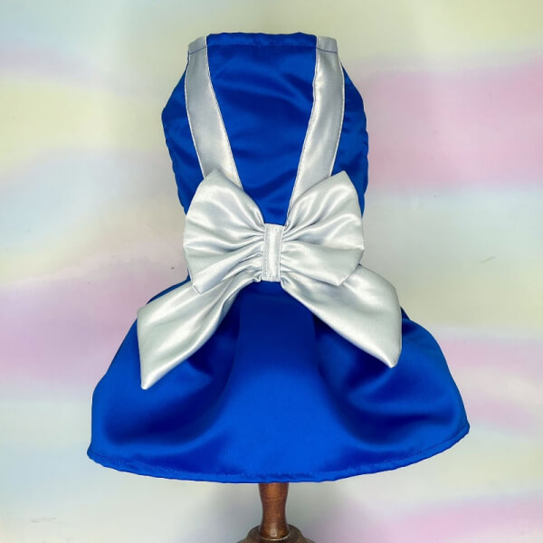 Vestido azul podesua con fajín plateado XXXS - XXS