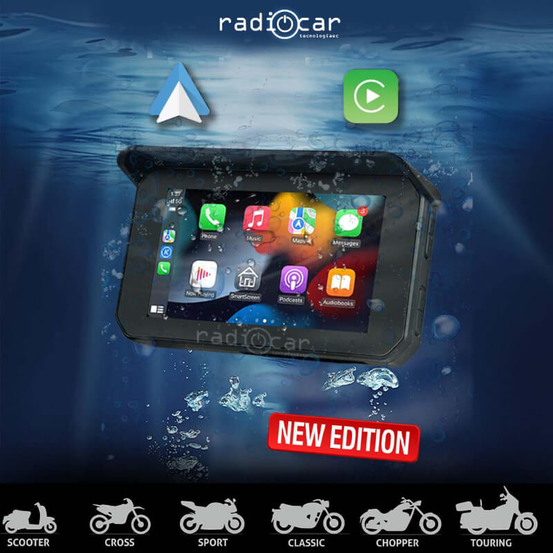 RadioCar Tecnología • MotoPlay CarPlay y Android Auto portátil desmontable  para tu moto