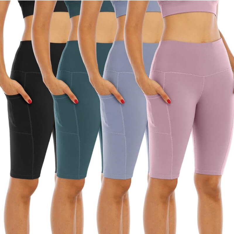 pantalon corto de yoga con bolsillos para mujer, pantalones cortos de entrenamiento de cintura alta con control de abdomen, VERDE