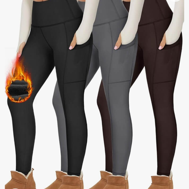 Leggings gruesos con forro polar con bolsillos para mujer, pantalones de yoga térmicos de invierno suaves y cálidos para entrenamiento, Color Café