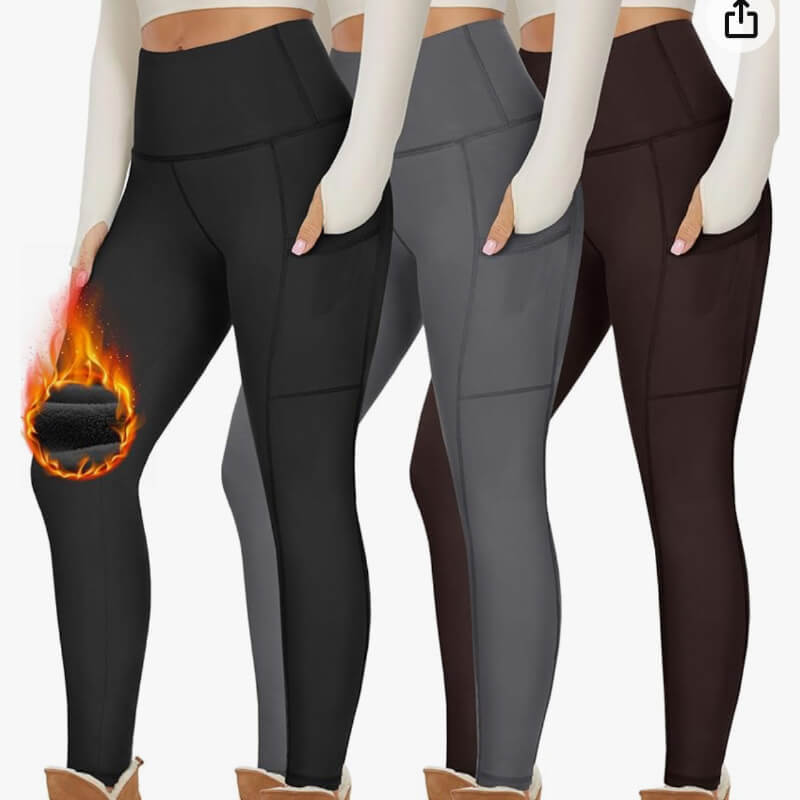 Leggings gruesos con forro polar con bolsillos para mujer, pantalones de yoga térmicos de invierno suaves y cálidos para entrenamiento,Color Negro