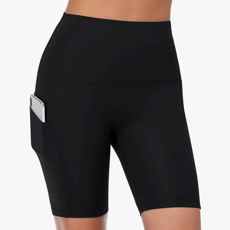 Pantalones cortos de yoga para mujer, de cintura alta, con dos bolsillos laterales, hechos de elastano; para correr, practicar ciclismo, Color Negro
