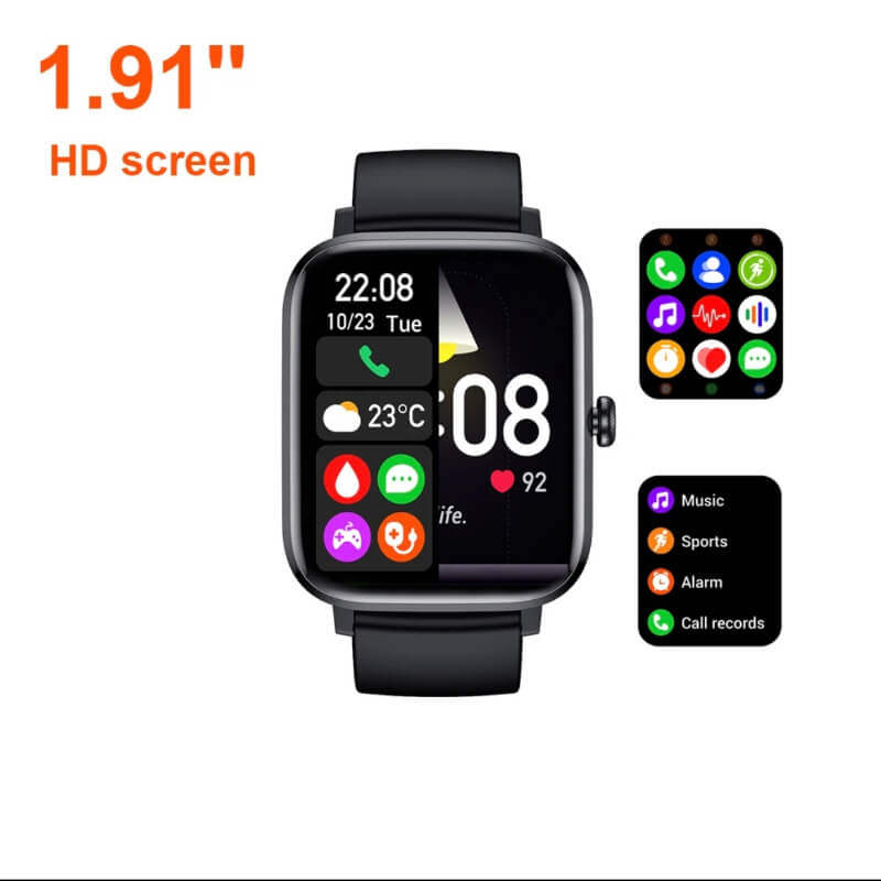 Smart Watch. Color negro,Reloj telefono inteligente, 2022 HD 1,91 pulgadas HD pantalla IP68. Unisex