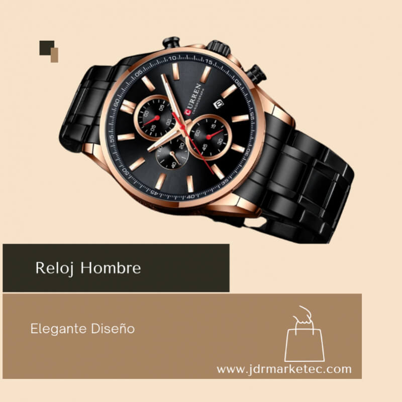 Reloj Curren de lujo modelo exclusivo negro/plata de cuarzo