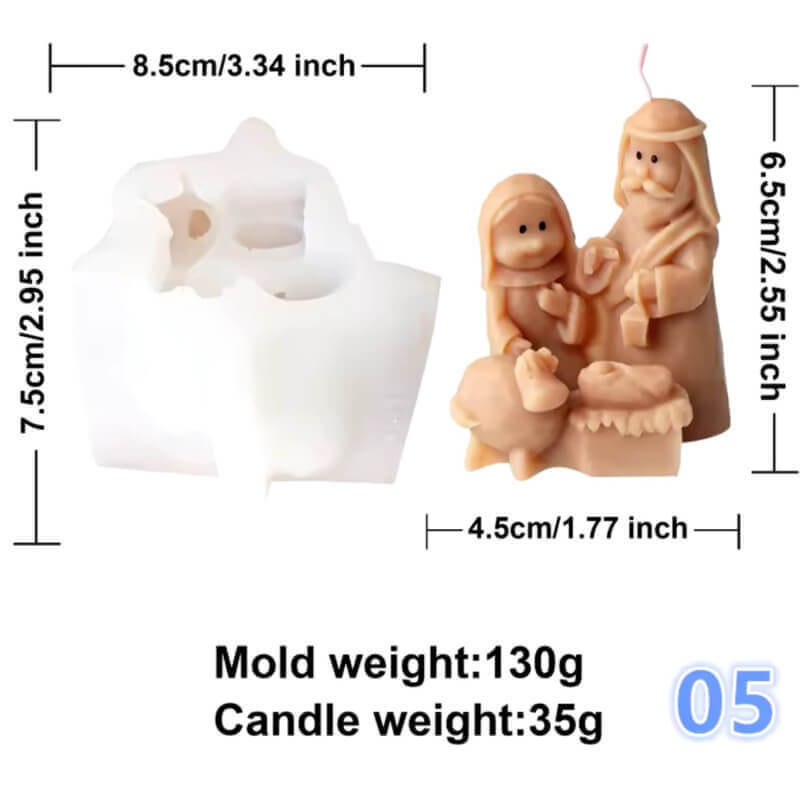Molde de silicona con diseño de Mini pesebre para uso en Velas, Jabones, resina, chocolate o yeso.